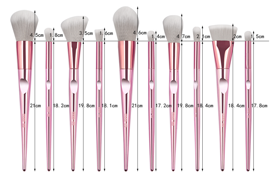 MAANGE 10 Piece Makeup Brush Set Metal Pink With Pouch - Image 4
