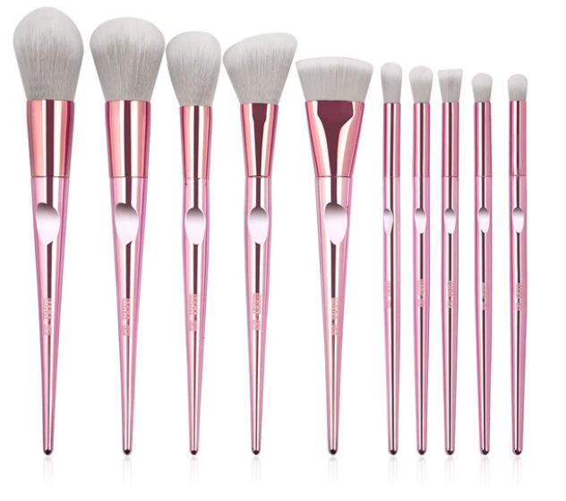 MAANGE 10 Piece Makeup Brush Set Metal Pink With Pouch - Image 2
