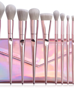 MAANGE 10 Piece Makeup Brush Set Metal Pink With Pouch