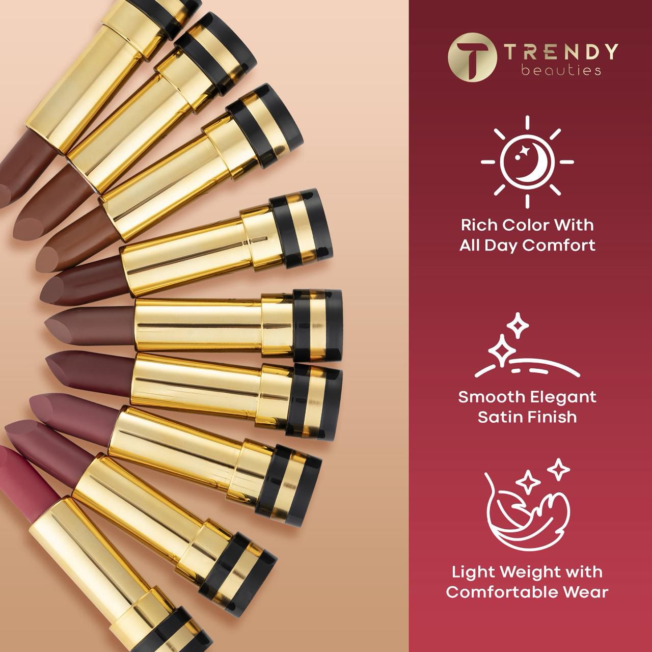 Trendy Beauties Non Drying & Full Coverage Perfect Matte Bullet Lipstick - Image 3