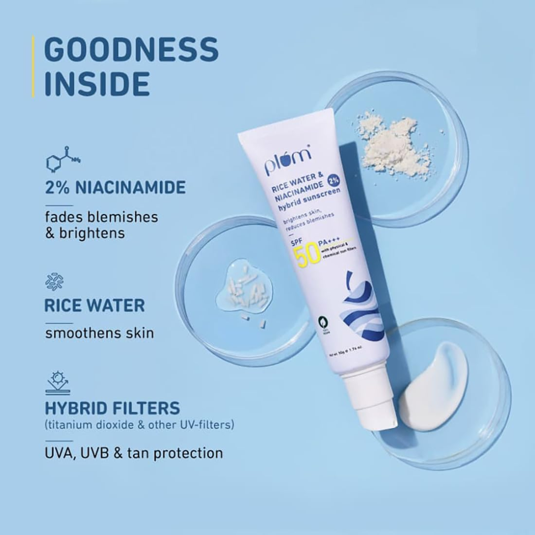 Plum Rice Water & Niacinamide 2% Hybrid Sunscreen (SPF 50, PA++++) - Image 2